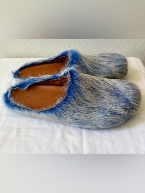 Marni Blue and Gray Faux Fur Ballet Flats